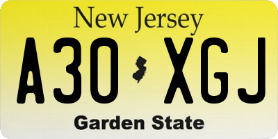 NJ license plate A30XGJ