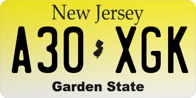 NJ license plate A30XGK