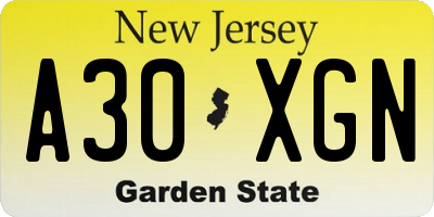 NJ license plate A30XGN