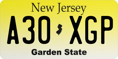 NJ license plate A30XGP