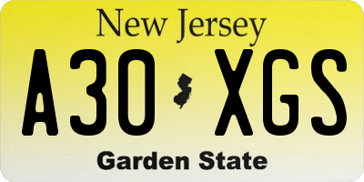NJ license plate A30XGS
