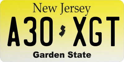 NJ license plate A30XGT