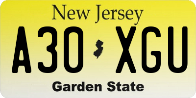 NJ license plate A30XGU