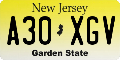 NJ license plate A30XGV