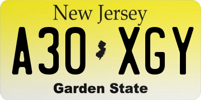 NJ license plate A30XGY