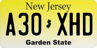 NJ license plate A30XHD