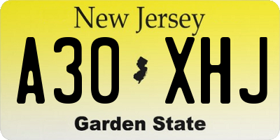 NJ license plate A30XHJ