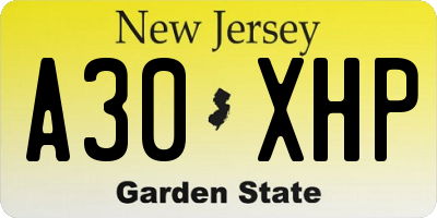 NJ license plate A30XHP