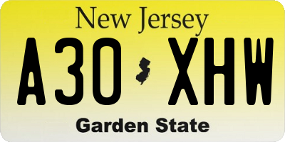 NJ license plate A30XHW