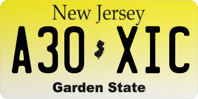 NJ license plate A30XIC
