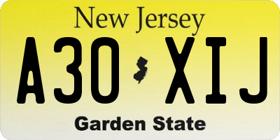 NJ license plate A30XIJ