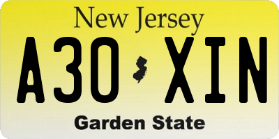 NJ license plate A30XIN