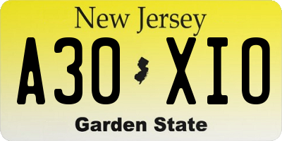 NJ license plate A30XIO