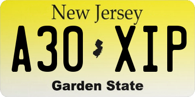 NJ license plate A30XIP