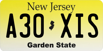 NJ license plate A30XIS