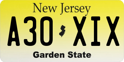 NJ license plate A30XIX