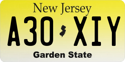 NJ license plate A30XIY