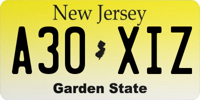 NJ license plate A30XIZ