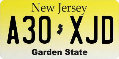NJ license plate A30XJD