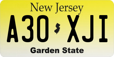 NJ license plate A30XJI