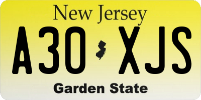 NJ license plate A30XJS