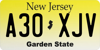 NJ license plate A30XJV