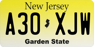NJ license plate A30XJW