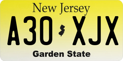 NJ license plate A30XJX
