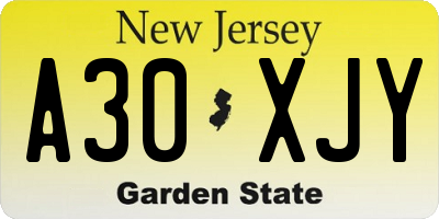 NJ license plate A30XJY