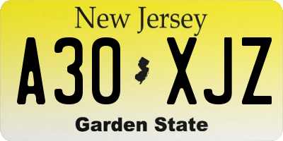 NJ license plate A30XJZ