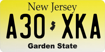 NJ license plate A30XKA