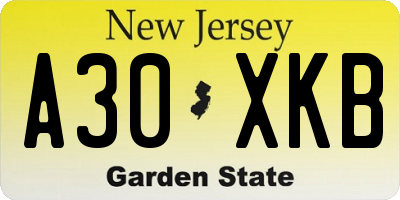 NJ license plate A30XKB