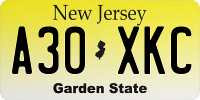 NJ license plate A30XKC