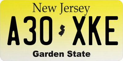 NJ license plate A30XKE