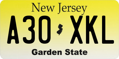 NJ license plate A30XKL