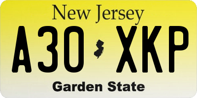 NJ license plate A30XKP