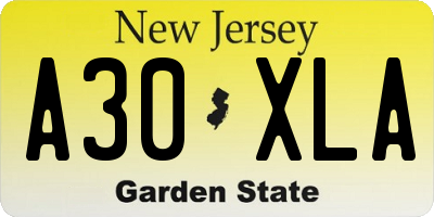 NJ license plate A30XLA