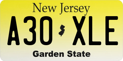 NJ license plate A30XLE