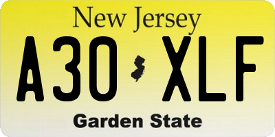 NJ license plate A30XLF