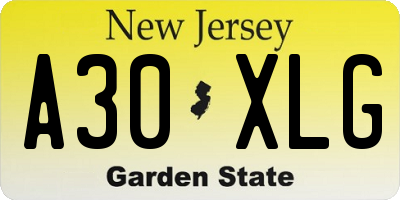 NJ license plate A30XLG