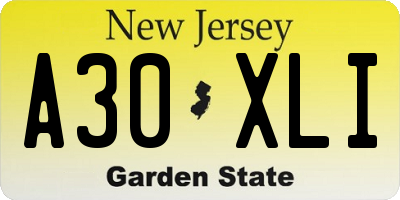 NJ license plate A30XLI