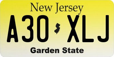 NJ license plate A30XLJ