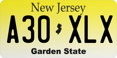 NJ license plate A30XLX