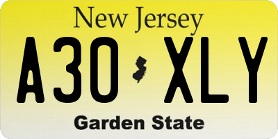 NJ license plate A30XLY