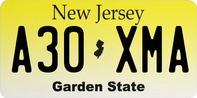 NJ license plate A30XMA