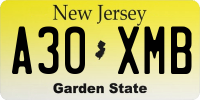 NJ license plate A30XMB
