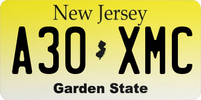 NJ license plate A30XMC