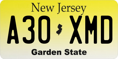 NJ license plate A30XMD