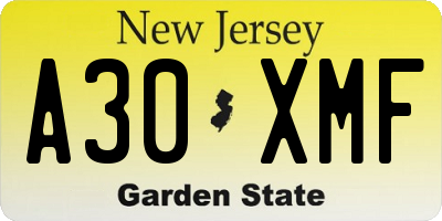 NJ license plate A30XMF