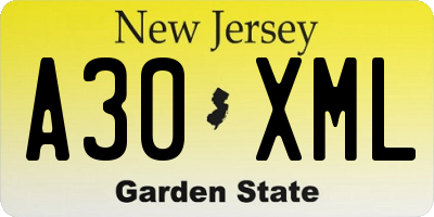 NJ license plate A30XML